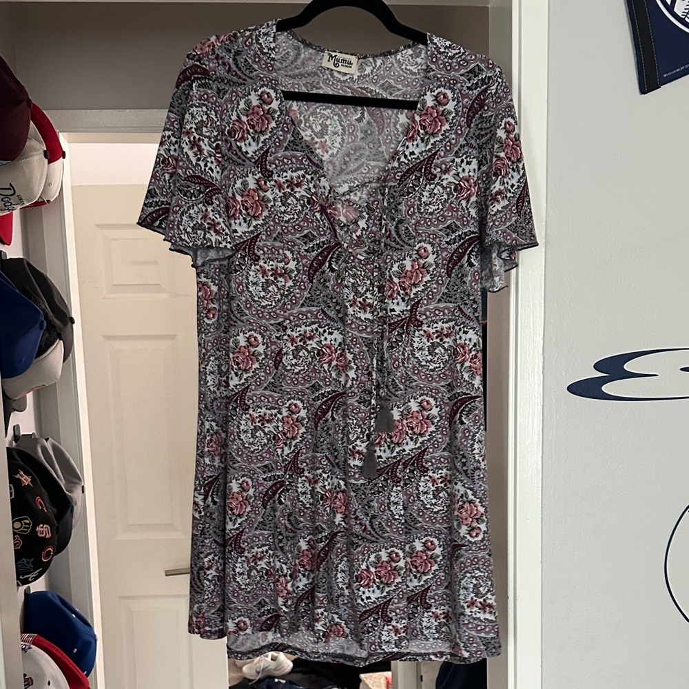 Show Me Your MuMu Floral Paisley Dress with Lace-Up Front